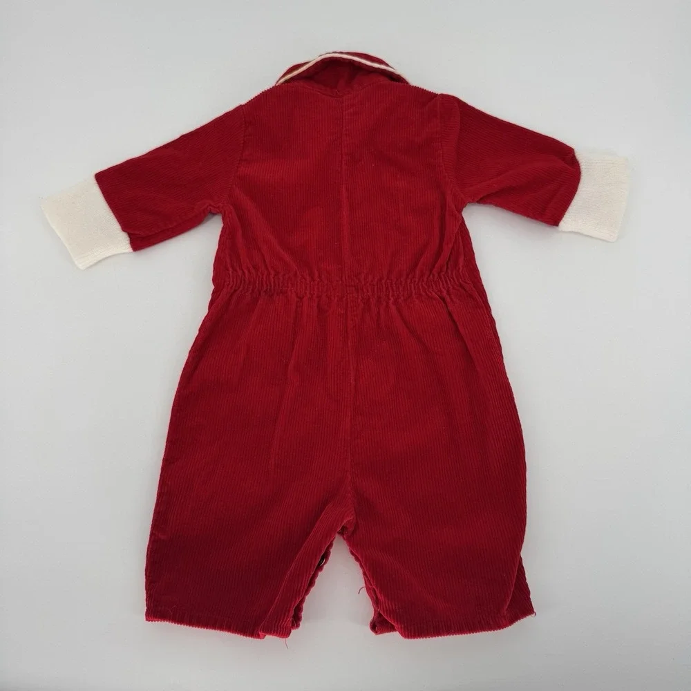 70s Vintage Sears Baby Christmas Romper 15-20lbs Size Small Red Corduroy‎